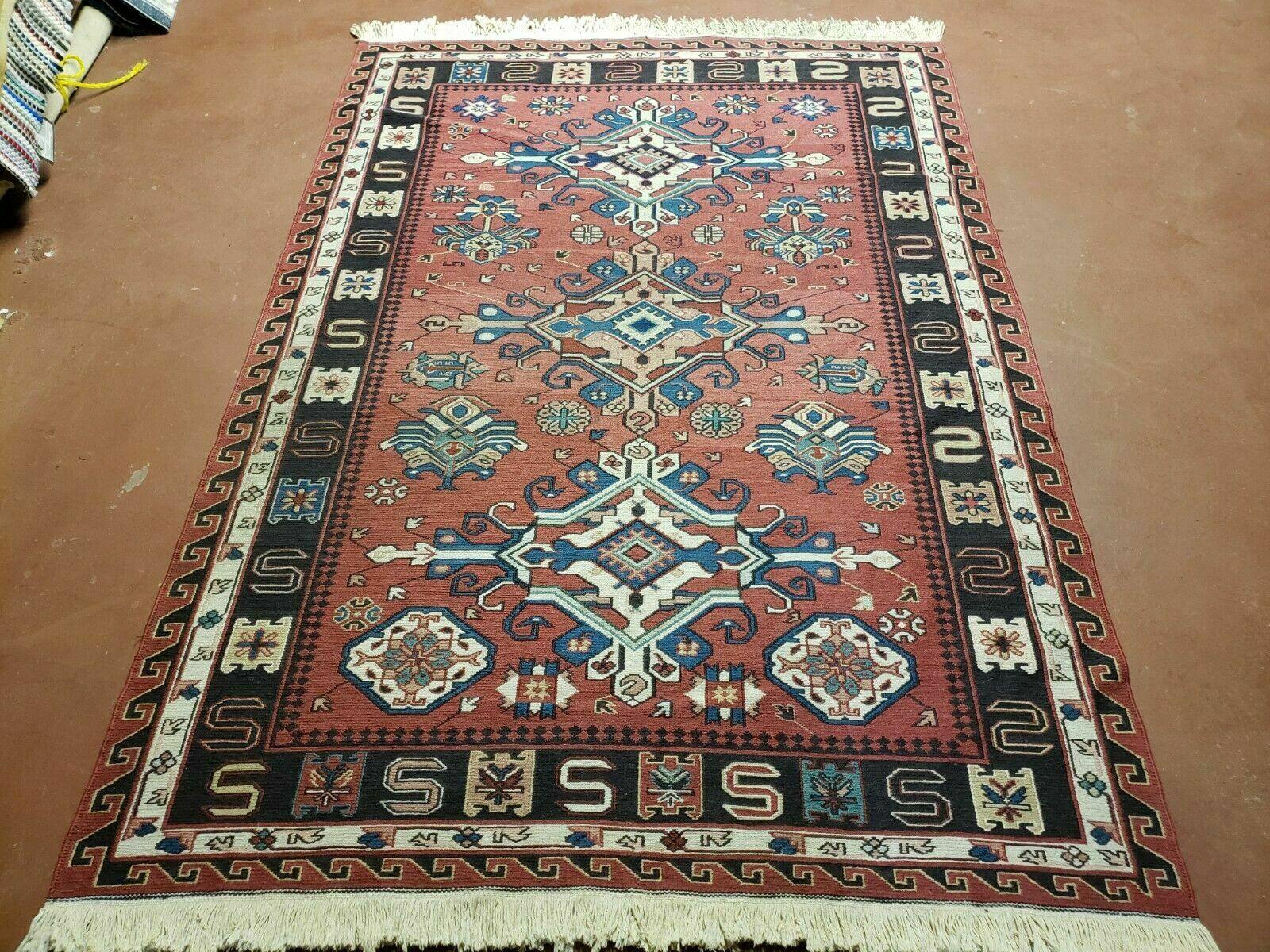 4' X 6' Vintage Russian Kilim Handmade Caucasian Soumak Flat Weave Wool Rug - Nuvé