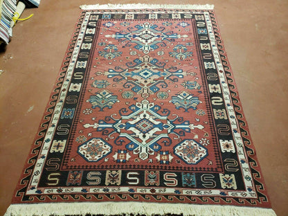 4' X 6' Vintage Russian Kilim Handmade Caucasian Soumak Flat Weave Wool Rug - Nuvé