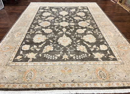 Indo Persian Rug 9x12, Sultanabad Indian Carpet, Dark Brown, Hand Knotted Vintage Wool Rug - Nuvé