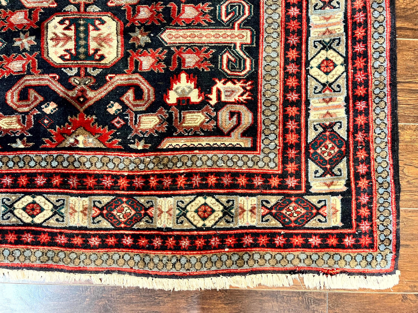 Persian Wide Runner Rug 4.8 x 10, Persian Kalegi Ardabil Rug, Perpedil Caucasian Rug, Antique Handmade Wool Carpet, Navy Blue Red, Tribal Rug - Nuvé