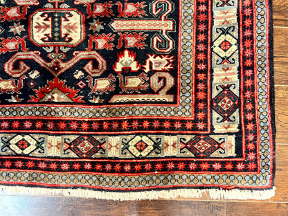 Persian Wide Runner Rug 4.8 x 10, Persian Kalegi Ardabil Rug, Perpedil Caucasian Rug, Antique Handmade Wool Carpet, Navy Blue Red, Tribal Rug - Nuvé