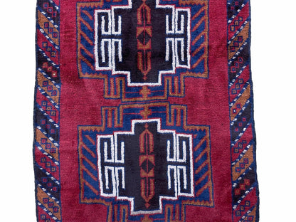 3 X 5 Vintage Handmade Tribal Wool Rug Balouchi Rug Afghan Rug Red Beige Nice - Nuvé