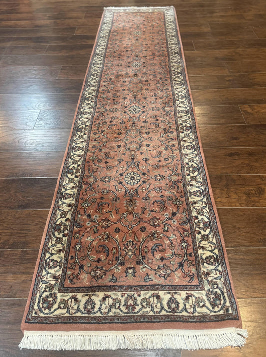 Indo Persian Runner Rug 2.6 x 10, Coral and Cream, Hand Knotted 10ft Wool Oriental Runner for Hallway or Kitchen - Nuvé