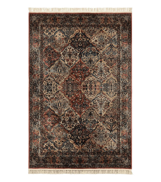 Karastan Rug 5.9 x 9, Multicolor Panel Kirman Rug #717, Wool Original Karastan Collection 700 Series, Vintage Karastan Area Rug