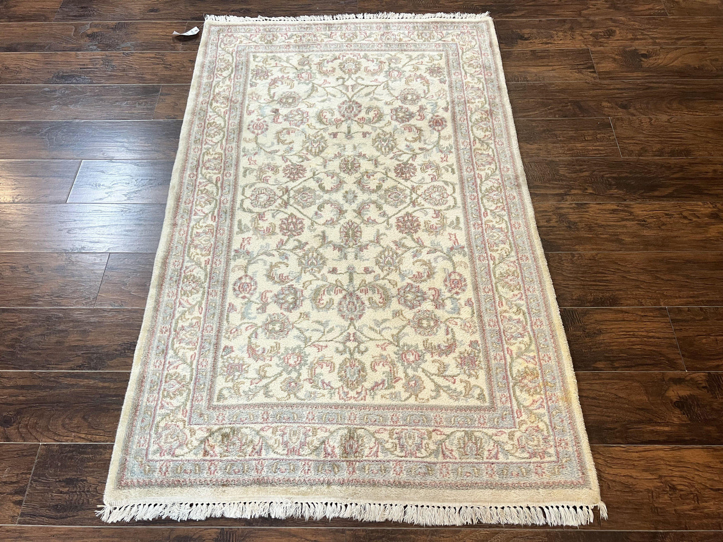 Indo Persian Rug 4x6, Vintage Handmade Wool Carpet, Floral Allover Pattern, Beige, Pair B - Nuvé