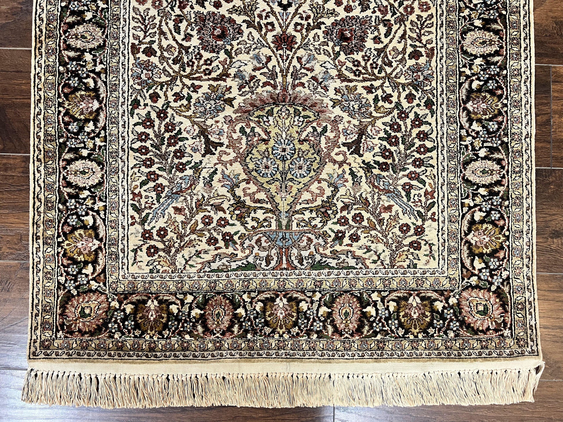Turkish Kayseri Silk Rug 3x5, Tree of Life Silk Oriental Carpet, Birds Persian Vase Design, Hand Knotted Vintage Fine Rug, 340 KPSI - Nuvé