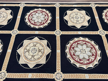 Large Needlepoint Rug 10x13, Panel Design, Black and Beige, Wool Needlepoint Carpet 10 x 13, English Garden, Handwoven Area Rug, Living Room - Nuvé