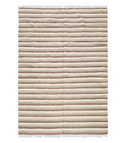 Indian Striped Blanket 6x9, Large Indo Kilim Area Rug, Earthern Tones Woolen Hand-Woven Flatweave South American Style Queen Size Bedspread