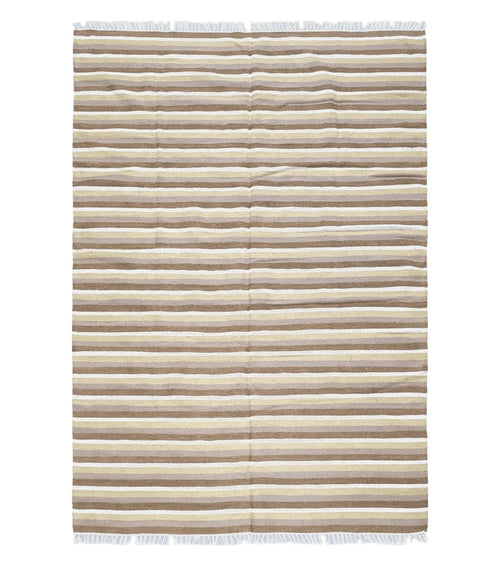 Indian Striped Blanket 6x9, Large Indo Kilim Area Rug, Earthern Tones Woolen Hand-Woven Flatweave South American Style Queen Size Bedspread