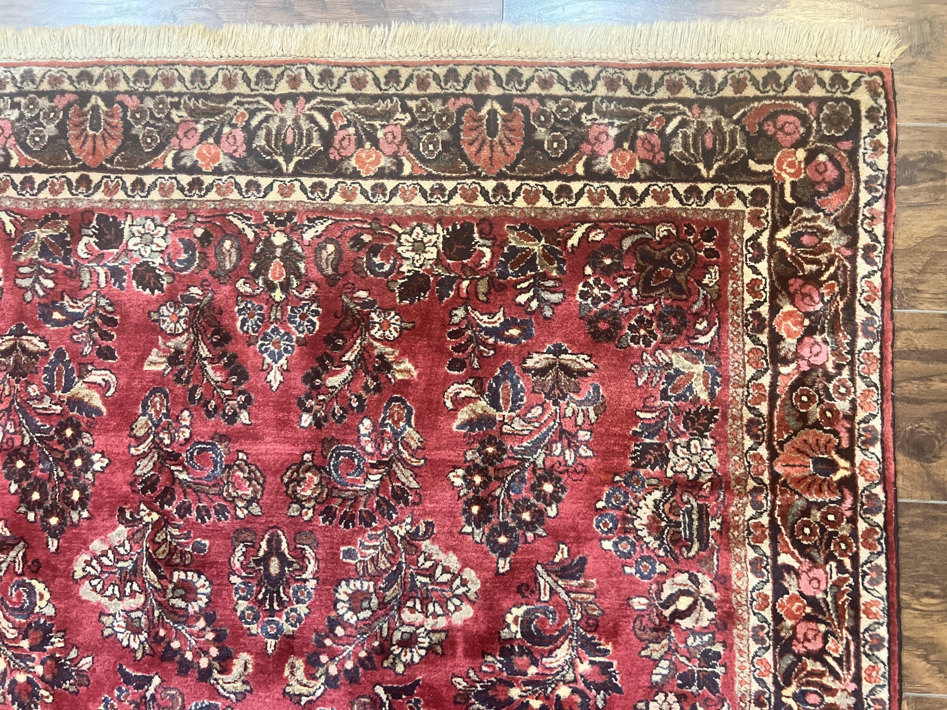 Antique Persian Sarouk Rug 4x7, Hand Knotted Wool Red Persian Carpet, Floral - Nuvé