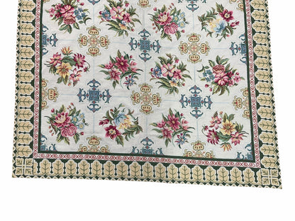 Hand-Knotted Needlepoint Carpet 6x9, Ivory/Cream Background, Colorful Flowers, Yellow Border, Aubusson Rug 6 x 9, New, Handmade - Nuvé