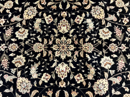 Sino Persian Rug 9x12, Fine Elegant Oriental Carpet 200 KPSI, Black and Dark Red, Allover Floral - Nuvé
