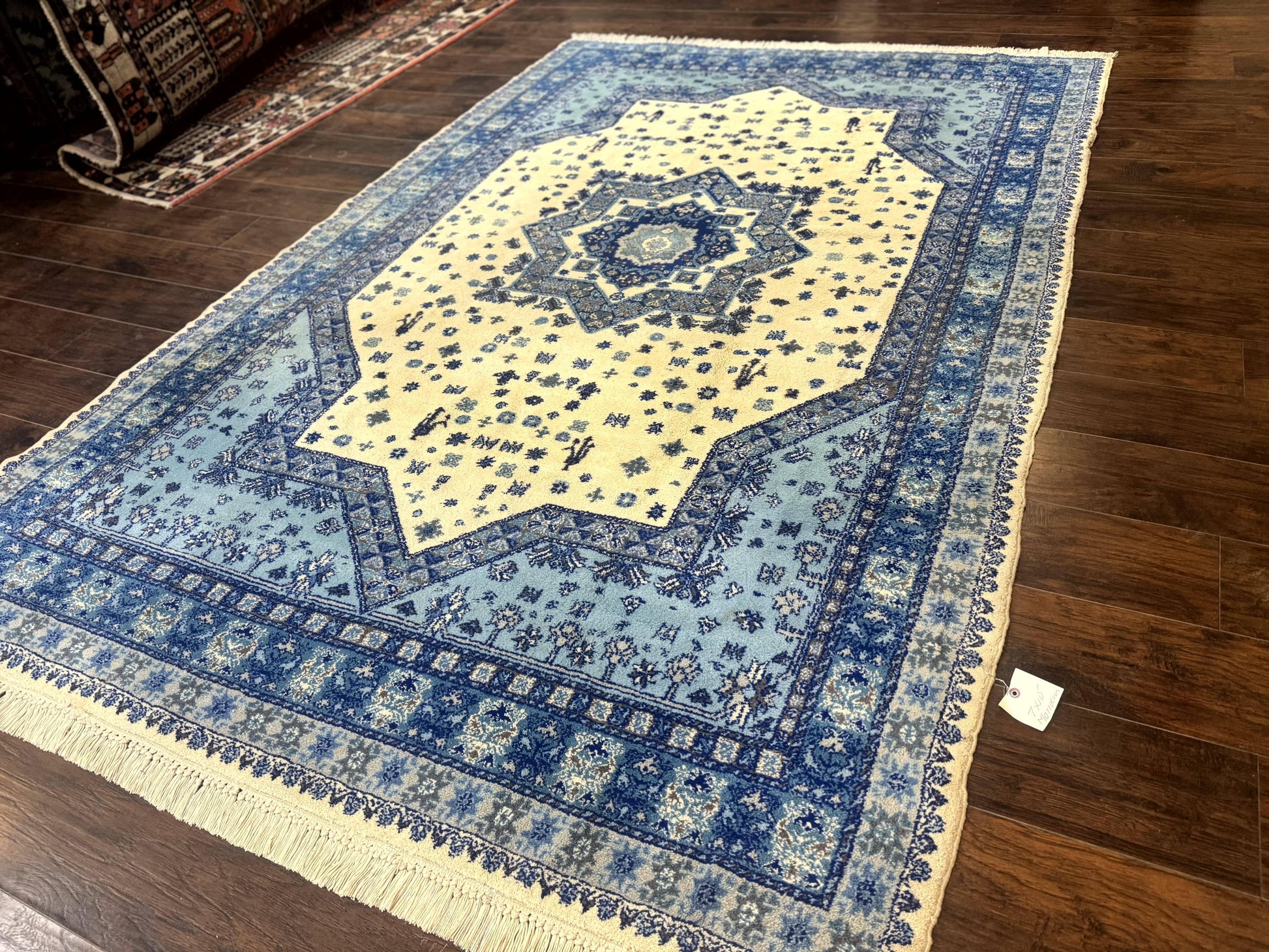 Moroccan Rug 7x10, Geometric Medallion, Blue and Ivory - Nuvé