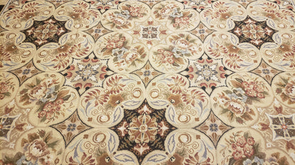 Needlepoint Rug 8x10ft Allover European Design Flowers 100% Wool Hand Knotted Aubusson Area Rug Brand New Flatweave Needle Point Carpet Chic - Nuvé