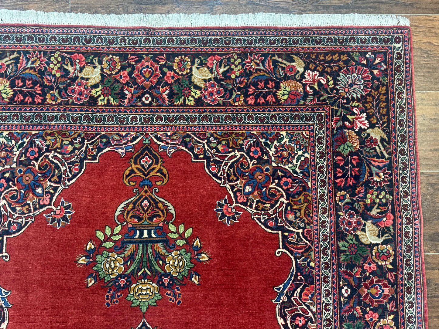 Red Persian Kashan Rug 4x6, Very Fine 260 KPSI, Red and Navy Blue Persian Carpet, Semi Open Field - Nuvé