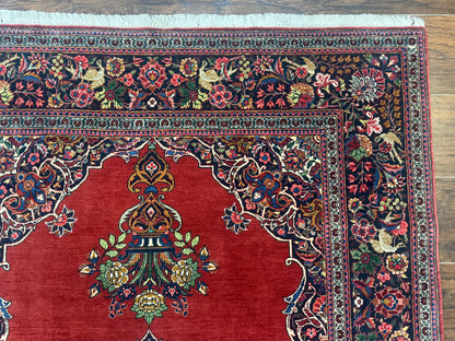 Red Persian Kashan Rug 4x6, Very Fine 260 KPSI, Red and Navy Blue Persian Carpet, Semi Open Field - Nuvé