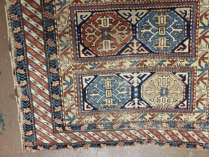 3' 4" X 4' 11" Antique Handmade Shirvan Kazak Caucasian Wool Rug Colorful - Nuvé