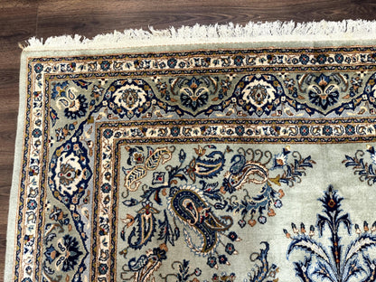 Light Green and Blue Persian Kashan Rug 7x10, Authentic Persian Carpet, Handmade, Wool - Nuvé