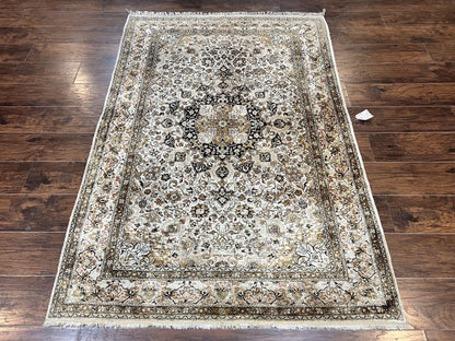 Persian Qum Silk Rug, Floral Medallion, Very Fine 60 Raj 475 KPSI, Handmade Hand Knotted Oriental Carpet, Silk on Silk - Nuvé
