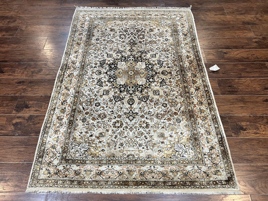 Persian Qum Silk Rug, Floral Medallion, Very Fine 60 Raj 475 KPSI, Handmade Hand Knotted Oriental Carpet, Silk on Silk - Nuvé