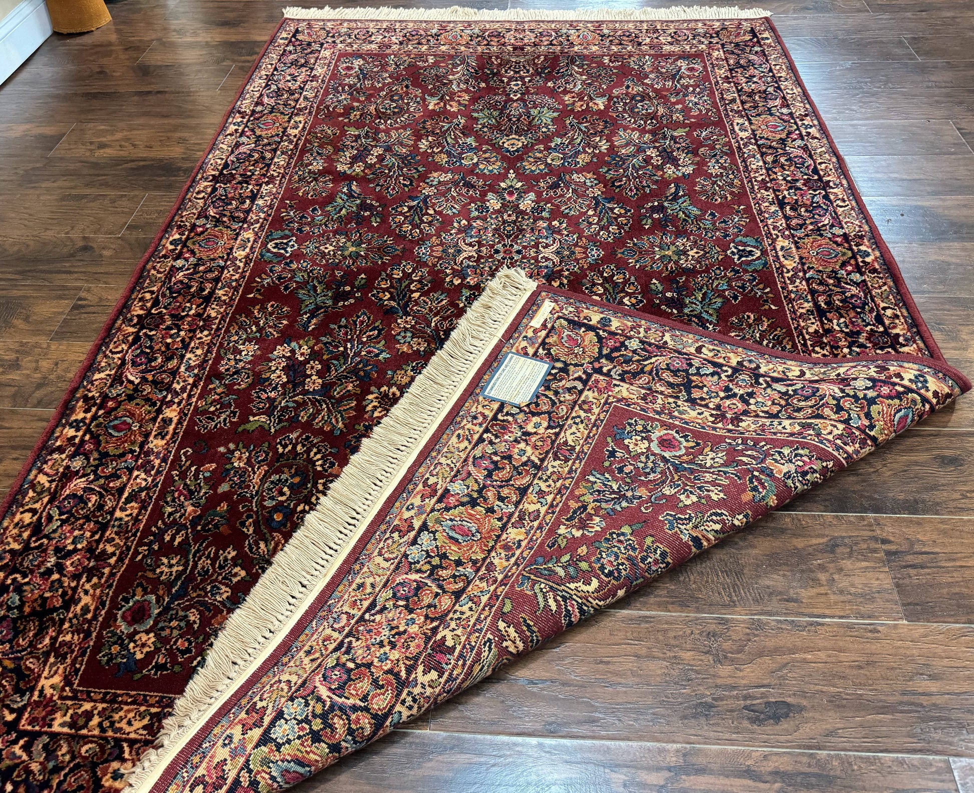 5.9 x 9 Karastan Rug Red Sarouk Rug #785, 100% Wile Pile Carpet, Original 700 Series, Vintage - Nuvé