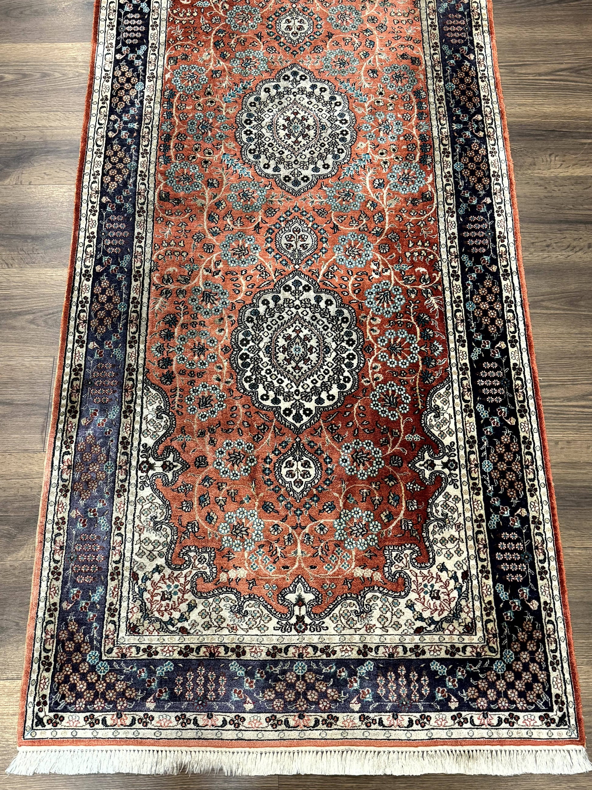 Turkish Silk Runner Rug 3x8, Short Runner Rug, Red, Floral Medallions, Very Fine 360 KPSI, 3 x 8 Runner - Nuvé