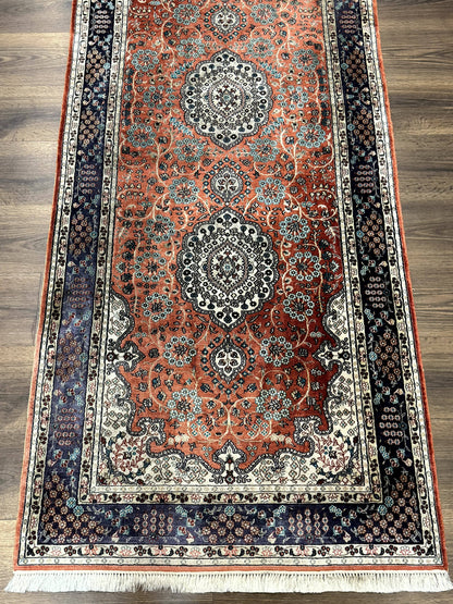 Turkish Silk Runner Rug 3x8, Short Runner Rug, Red, Floral Medallions, Very Fine 360 KPSI, 3 x 8 Runner - Nuvé