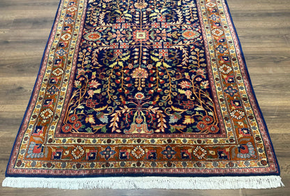 Indo Persian Sarouk Rug 4x6, Blue and Rust Red - Nuvé