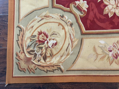 Aubusson Rug 4x6, Red, Floral, European Design, Vintage, Wool - Nuvé