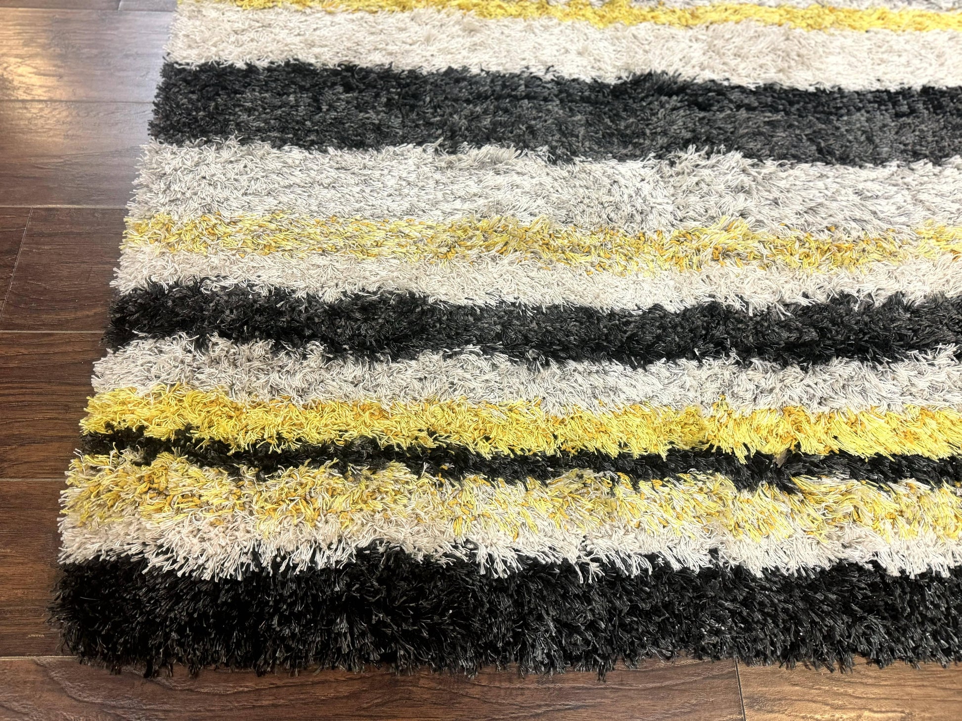 Shag Rug 5x8, Yellow Ivory Charcoal, Contemporary - Nuvé