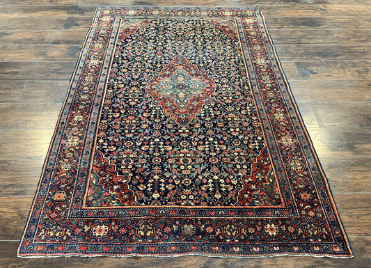 Persian Rug 4x7 Antique Sarouk Farahan Carpet, Navy Blue and Red Wool Rug - Nuvé