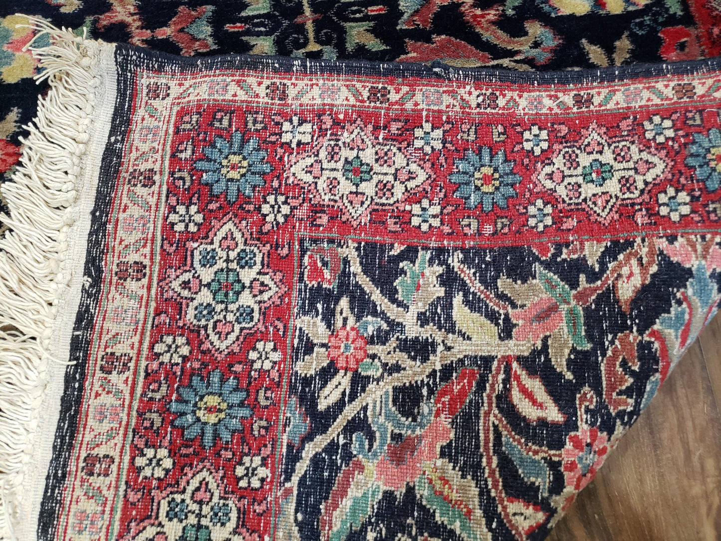 Antique Persian Sarouk, Wool, Hand-Knotted, Blue & Red, 3'1" x 5'3" - Nuvé