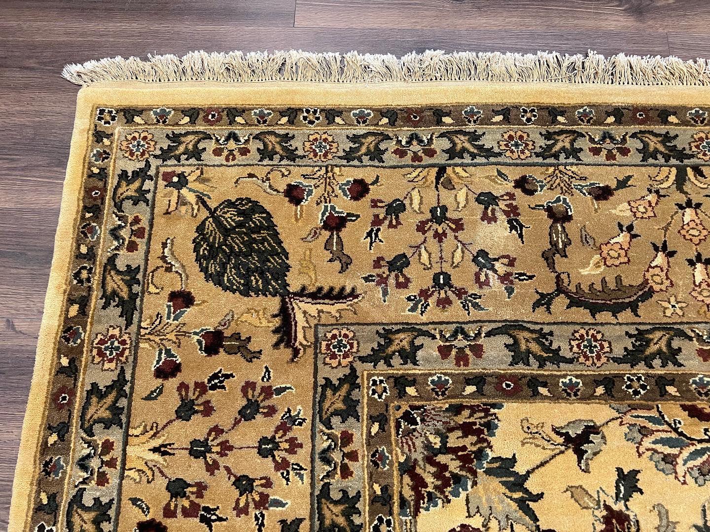 Indo Persian Mahal Rug 10x14, Wool Hand Knotted Oriental Carpet, Cream Floral Allover, Vintage Area Rug 10 x 14, Traditional Rug, Handmade - Nuvé