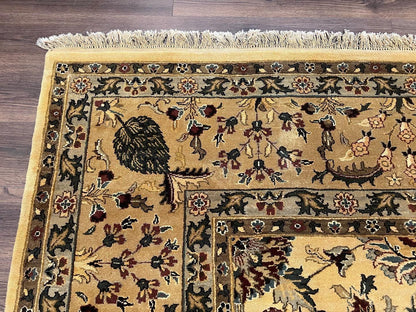 Indo Persian Mahal Rug 10x14, Wool Hand Knotted Oriental Carpet, Cream Floral Allover, Vintage Area Rug 10 x 14, Traditional Rug, Handmade - Nuvé