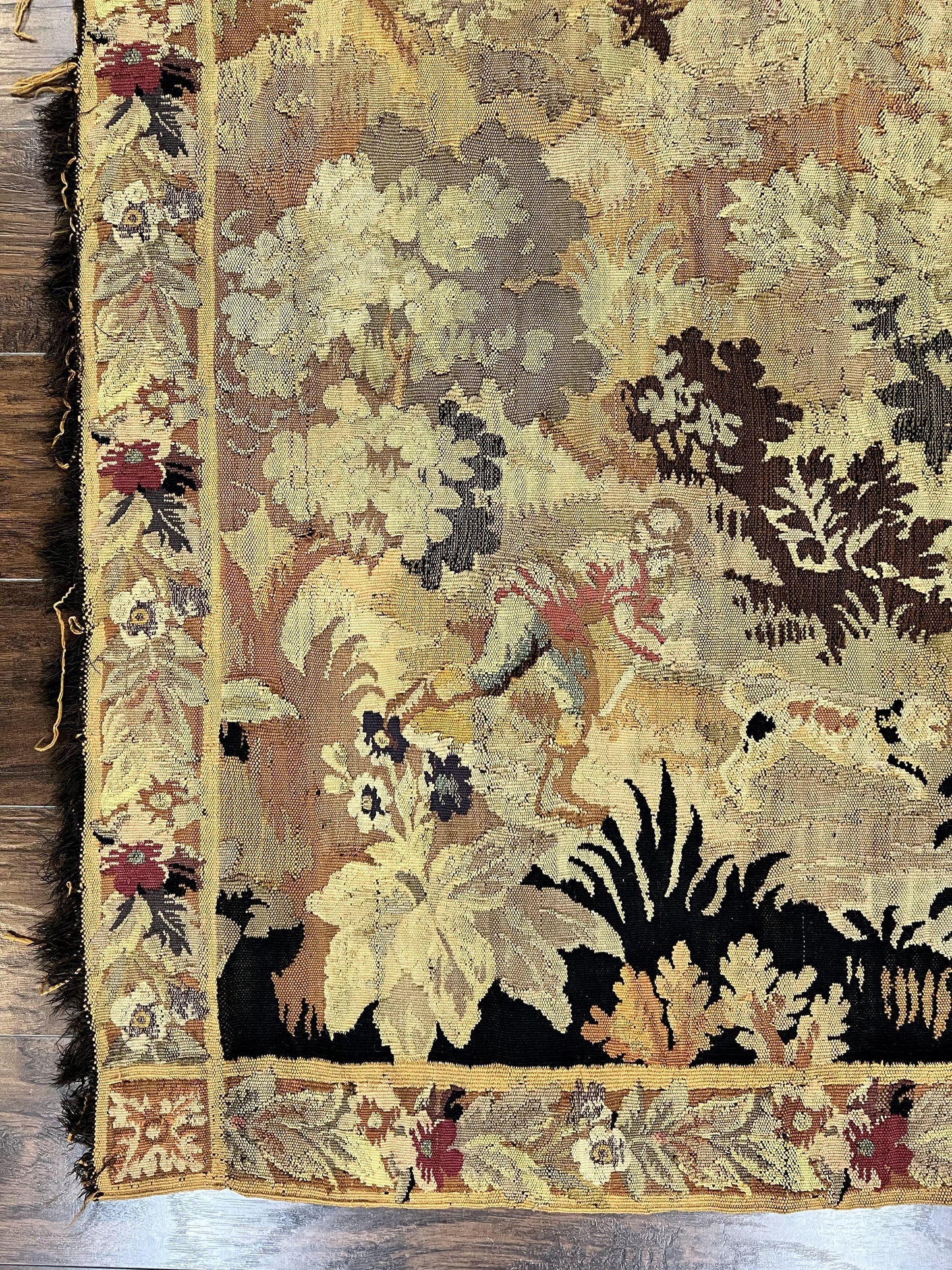 Antique French Tapestry 6x5 ft, European Handmade Wool Aubusson Weave Vintage Tapestry - Nuvé