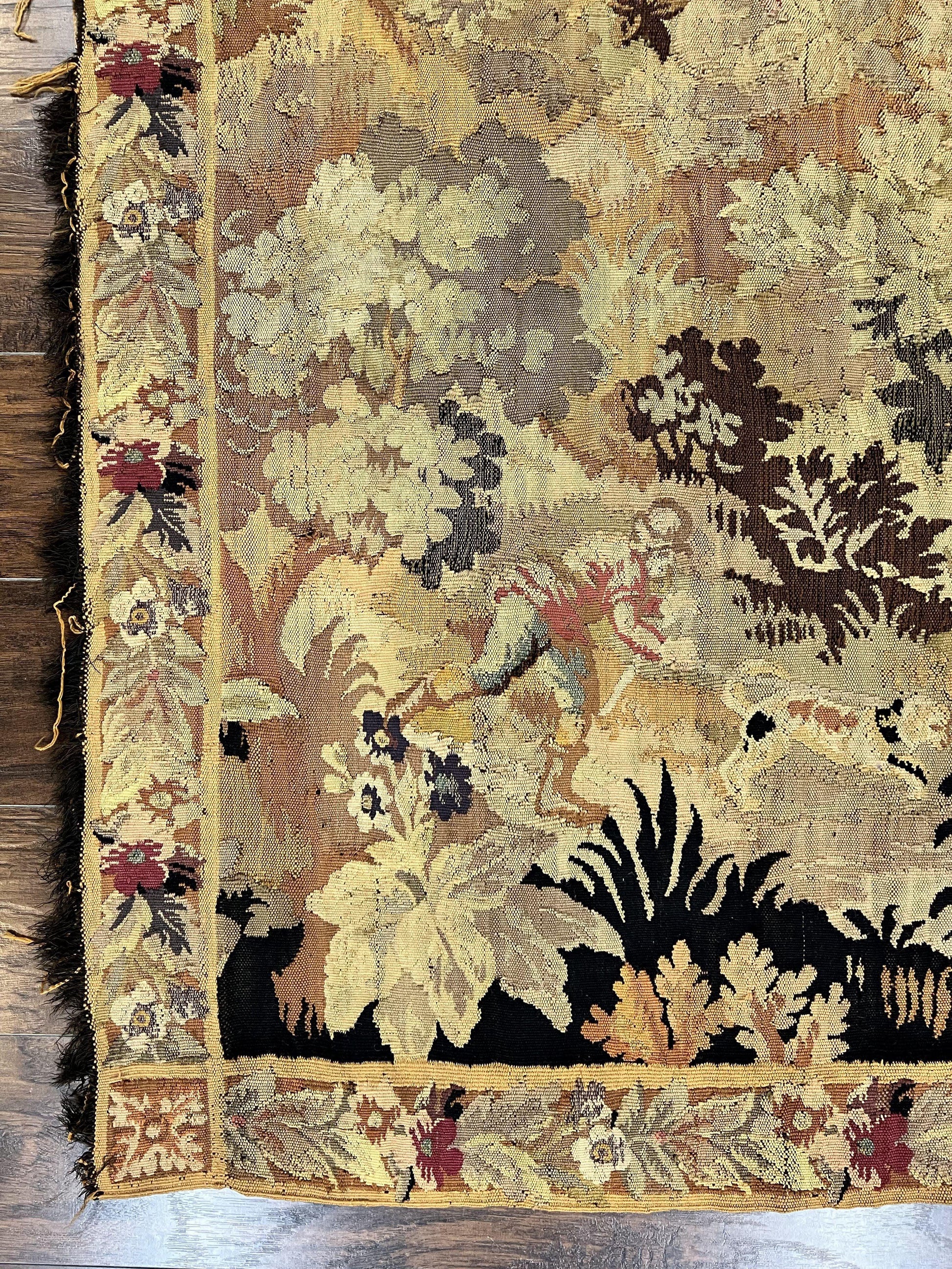 Antique French Tapestry 6x5 ft, European Handmade Wool Aubusson Weave Vintage Tapestry - Nuvé
