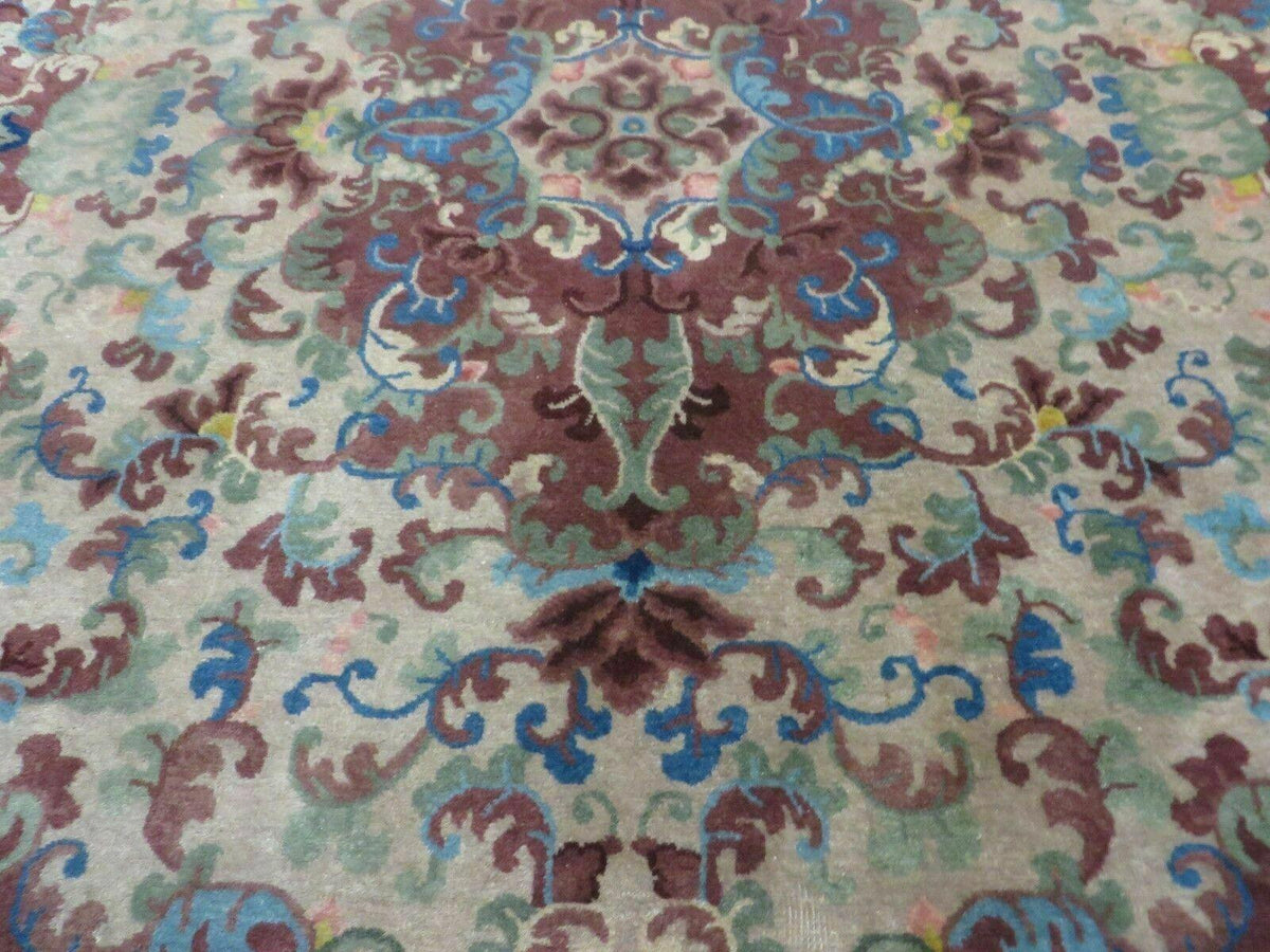 8' X 10' Vintage Handmade Chinese Art Deco Peking Nichols Wool Rug Flowers Nice