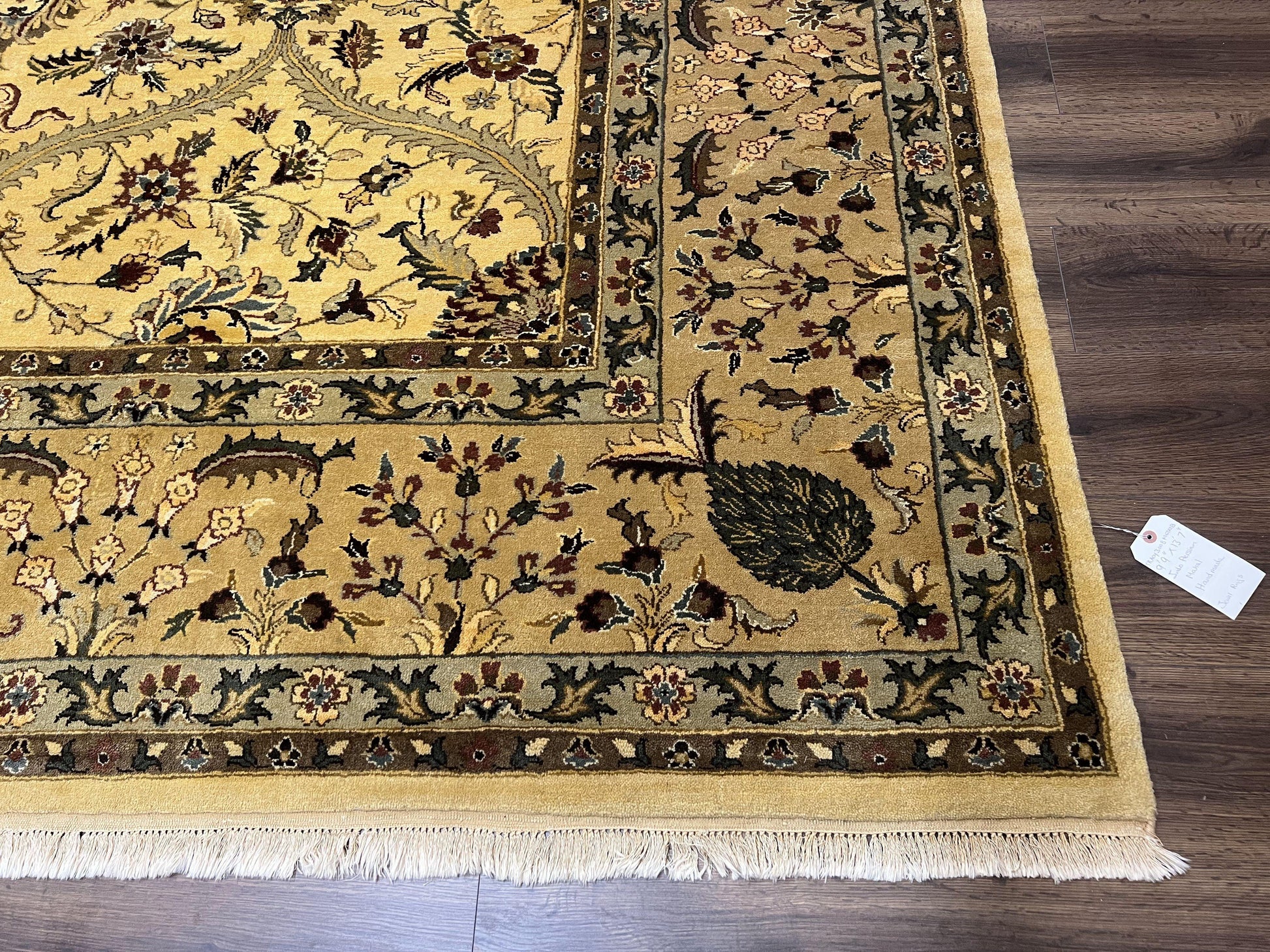 Indo Persian Mahal Rug 10x14, Wool Hand Knotted Oriental Carpet, Cream Floral Allover, Vintage Area Rug 10 x 14, Traditional Rug, Handmade - Nuvé