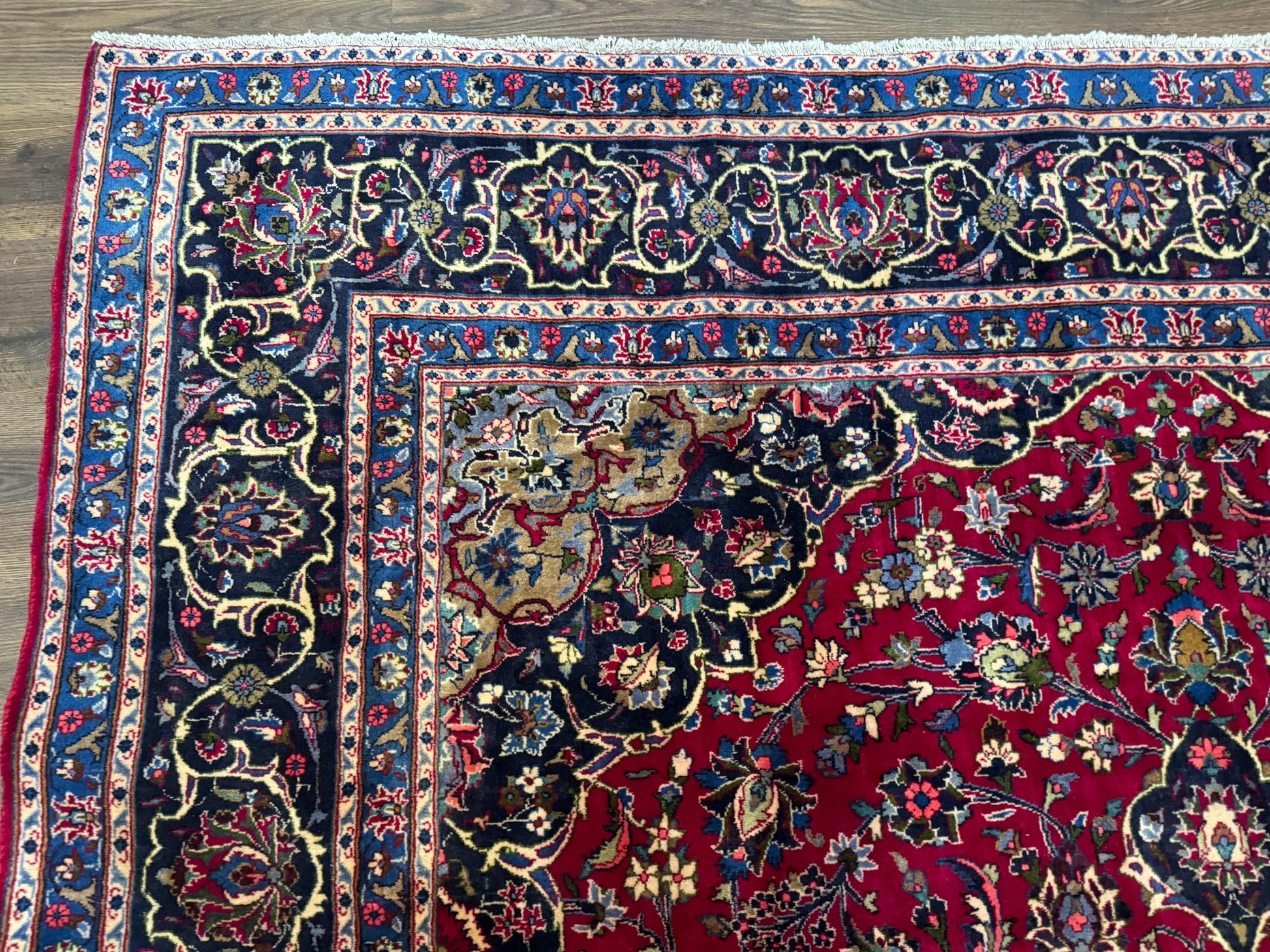 Traditional Persian Rug 8x11, Red Navy Blue, Floral Medallion, Antique Persian Mashad Carpet, Wool - Nuvé