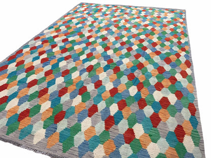 6.5 x 9.5 Colorful Chobi Kilim Rug 6 x 9 Multicolor Turkish Kilim Rug 7x10 Chobi Kilim Rug Playroom Rug Wool Kilim Rug 6x9 New Tribal Kilim - Nuvé