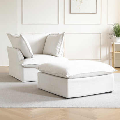 Sabi Modular Boucle Cloud Sofa - Snow White - Single Seater Sofa with Ottoman - Nuvé