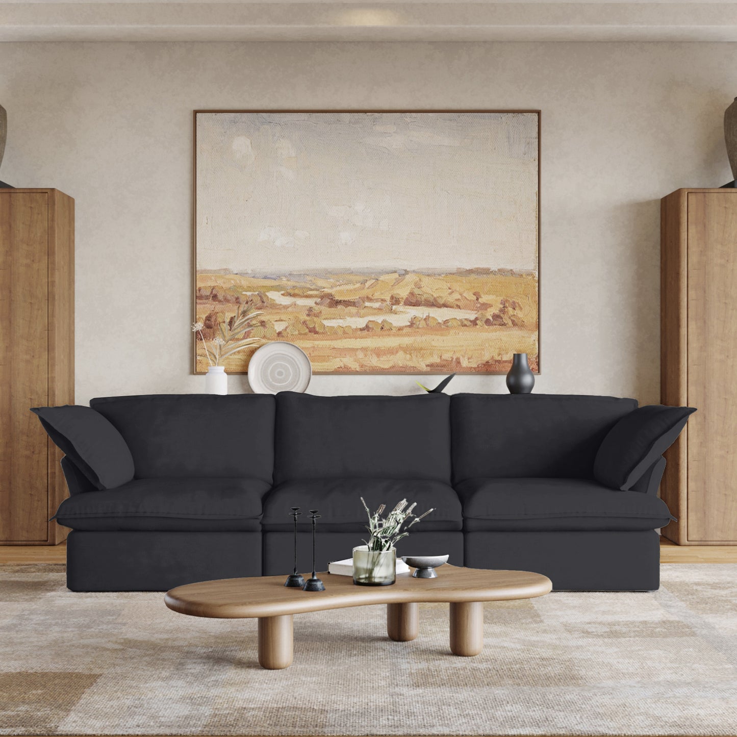 Sabi Modular Boucle Cloud Sofa - Obsidian Black - 3-Seater Sofa - Nuvé