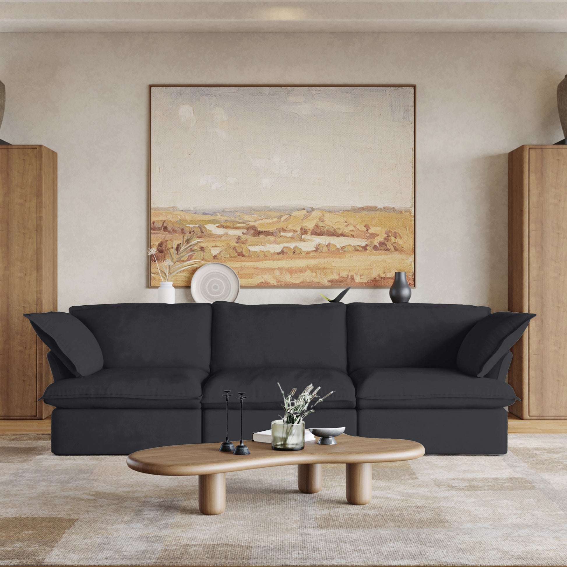 Sabi Modular Boucle Cloud Sofa - Obsidian Black - 3-Seater Sofa - Nuvé