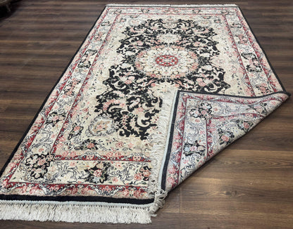 Indian Kashmiri Silk Rug, Floral Medallion, Vintage Hand Knotted Carpet - Nuvé