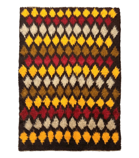 Shaggy Balouch Rug 3x4, Tribal Rug, Afghan Rug, Brown, Multicolor
