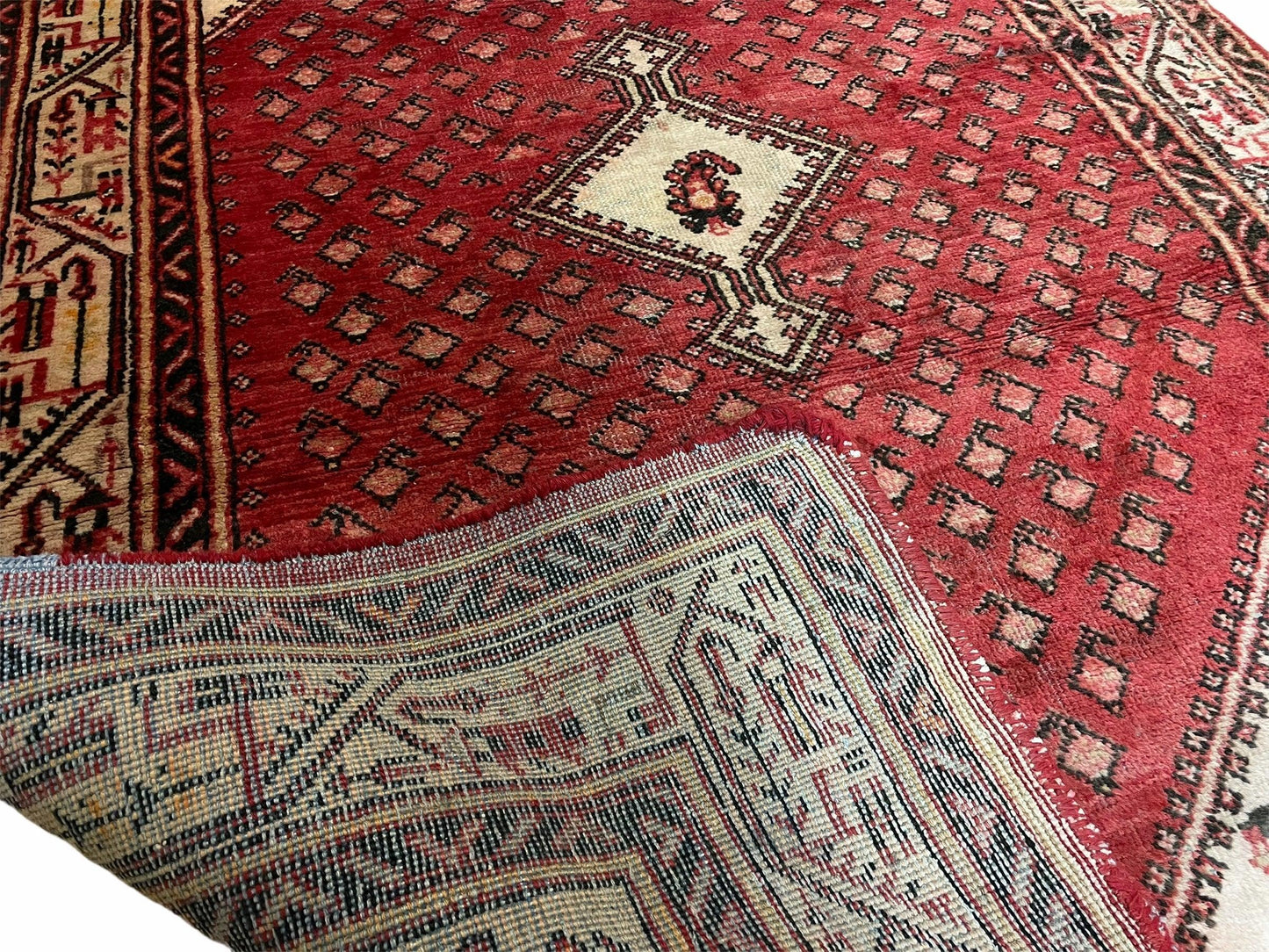 4 X 6.5 Antique Handmade Wool Rug Paisley Boteh Design Tribal Rug Red Ivory - Nuvé