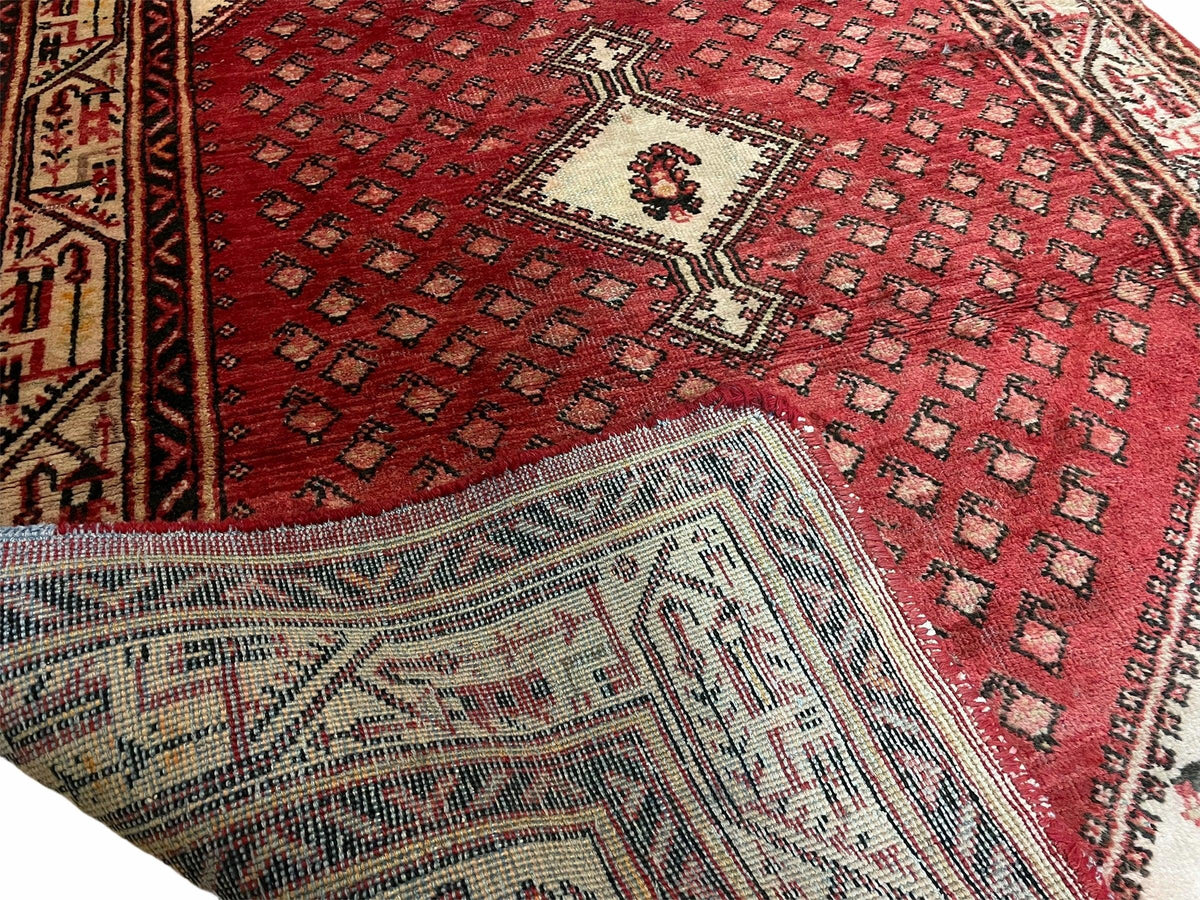 4 X 6.5 Antique Handmade Wool Rug Paisley Boteh Design Tribal Rug Red Ivory