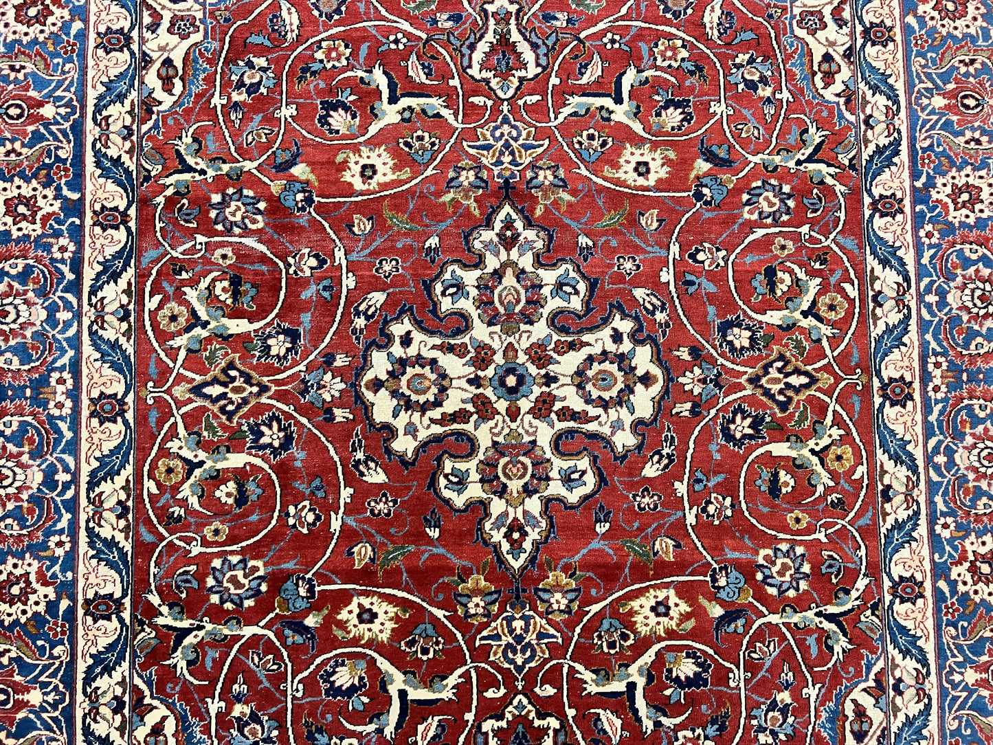 Red Persian Isfahan Rug 7x10 - Antique, Floral Medallion - Nuvé