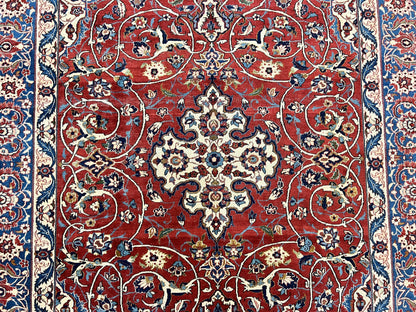 Red Persian Isfahan Rug 7x10 - Antique, Floral Medallion - Nuvé