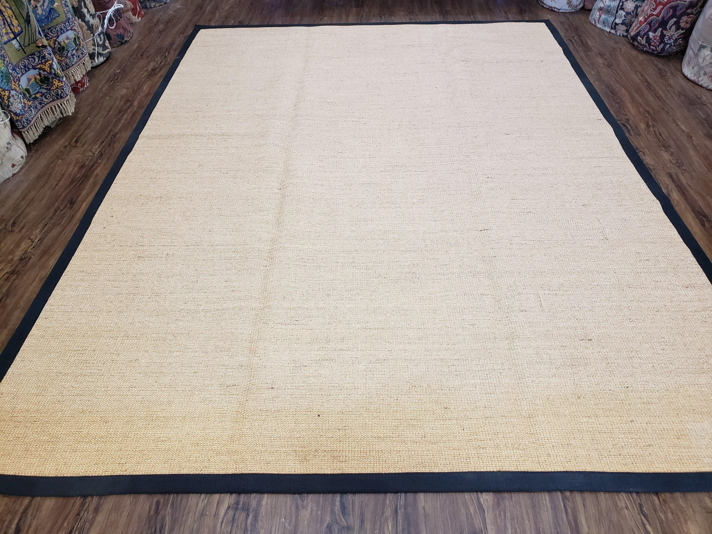 Jute Rug 8x10, Natural Jute Fiber Area Rug, Natural Sisal Area Rug with Black Border, 8x10 Carpet, Solid Jute Rug 8 x 10, Farmhouse Rug - Nuvé